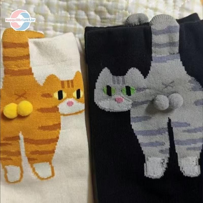 tue 1/2 Par De Bolas De Gato Fofas De Desenho Animado De Algodão Sos Kawaii Lolita Tricô Mulheres Meninas Tubo Médio Ent