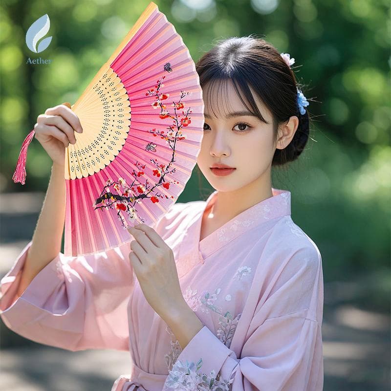 Aether Chinês Antigo Ventilador Dobrável Vintage Requintado Impressão De Bambu Com sel Clássico Dança Fã Decoração Para