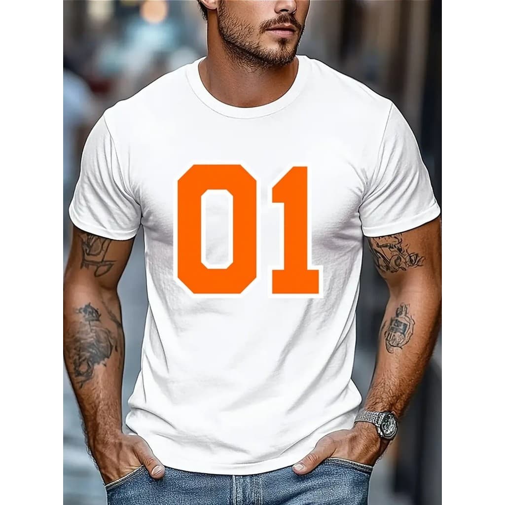 Camiseta Masculina de Algodão, Verão, Camiseta Esportiva Masculina, Camiseta Estampada, Caimento Regular