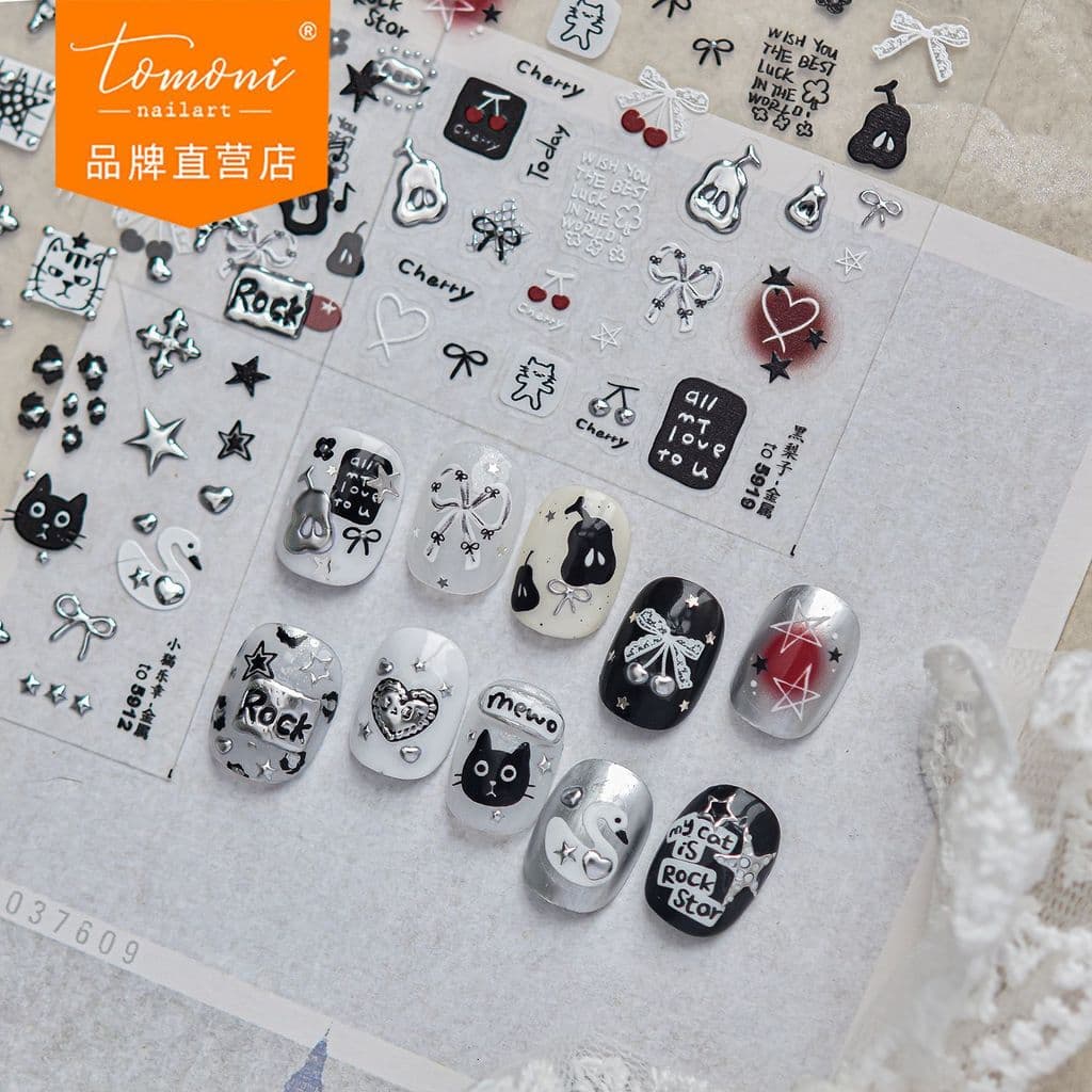 [Meow.Sensei]tomoni adesivos metálicos para unhas, novos e populares adesivos de unhas DIY da moda, decorações com motiv