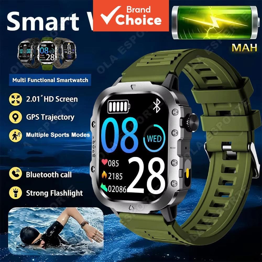 Novo Relógio Inteligente Esportivo Outdoor 5ATM à Prova D'água com Lanterna LED, Chamada Bluetooth HD e Monitoramento