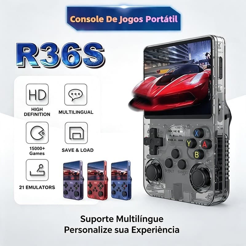 Console Portátil R36S + de 15.000 Jogos Vídeo Game 64g Linux Tela IPS 3.5 Polegadas RBG voltikk