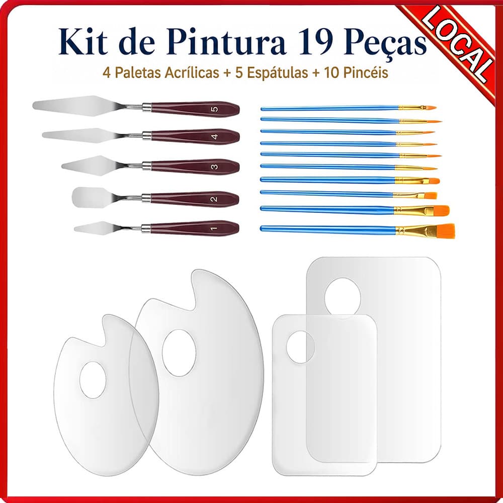 Conjunto de ferramentas de pintura de 19 peças, incluindo paleta, raspador, pincel forte e durável, adequado para criado
