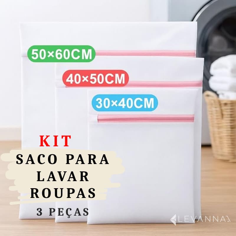 Kit Saco P/M/G para Lavar Roupa Delicadas Íntimas com Zíper Organizador de Mala Tanquinho