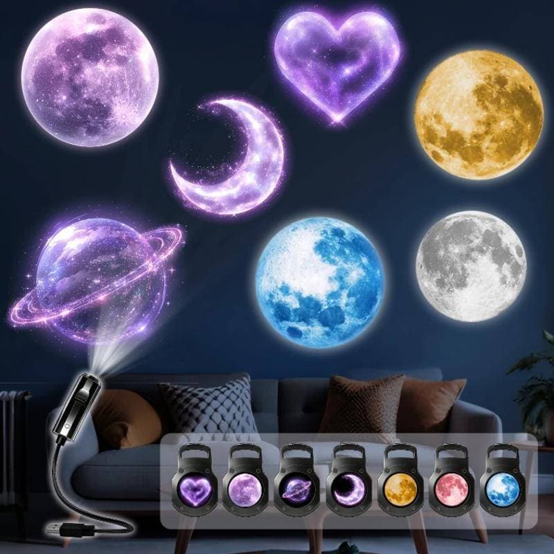 Sete Luzes De Atmosfera De Teto Com Projeção USB Temática , Incluindo Padrões De Planeta/Lua Crescente