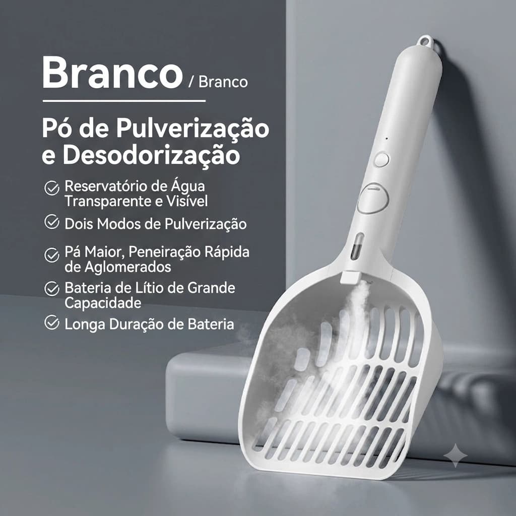 Pá para areia de gato de grande tamanho com desodorizador em spray e cabo alongado |   Acessórios de limpeza à prova de