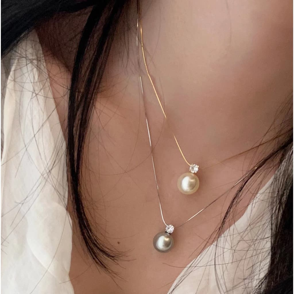 Aço inoxidável zircão geométrico redondo pérola colar moda simples All-Match clavícula corrente luz luxo High-End colar