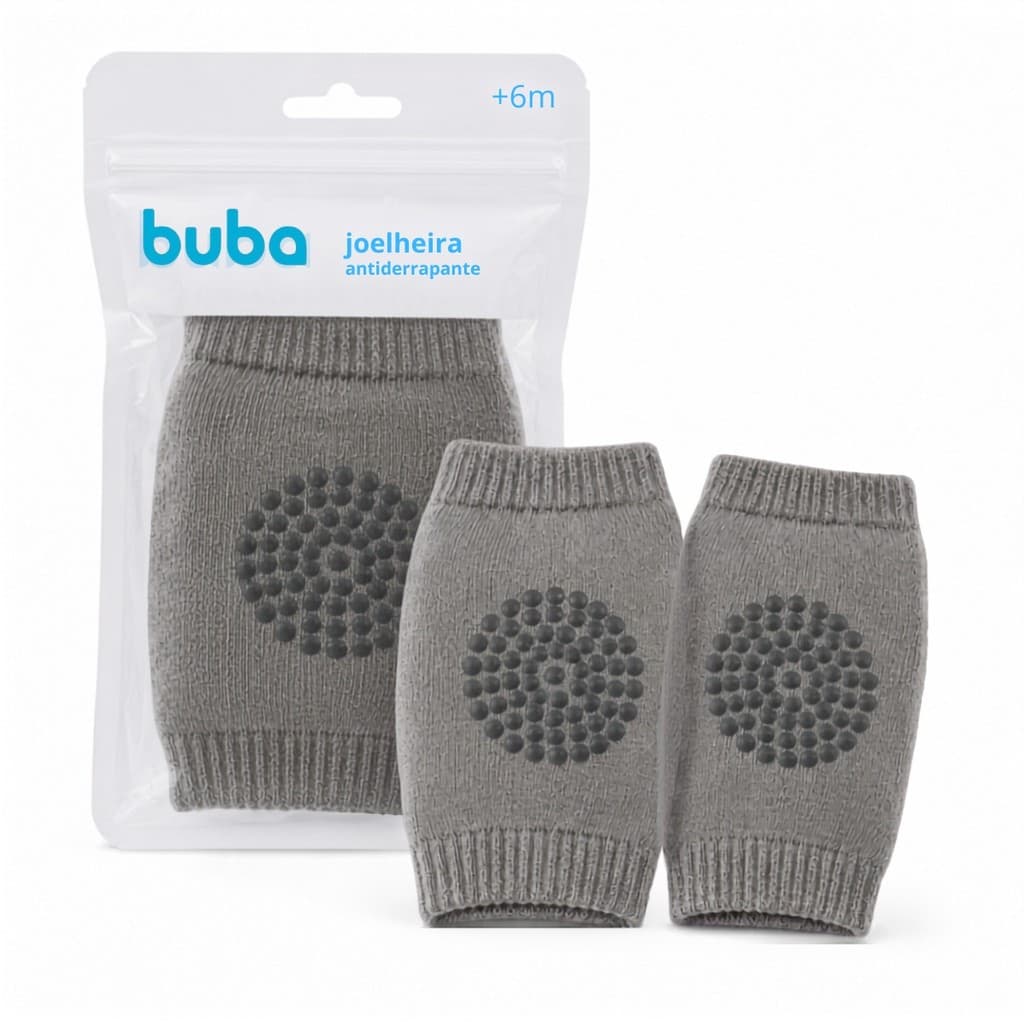 Joelheira Bebê Antiderrapante Buba 1 Par +6 Meses Engatinhar 12x8cm Cor À Escolha Cinza Azul Rosa