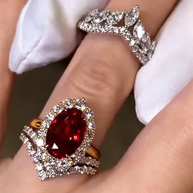 Conjunto de 3 peças de anel de empilhamento estilo princesa, cor escura, com coroa e liga banhada a pedra vermelha, pres