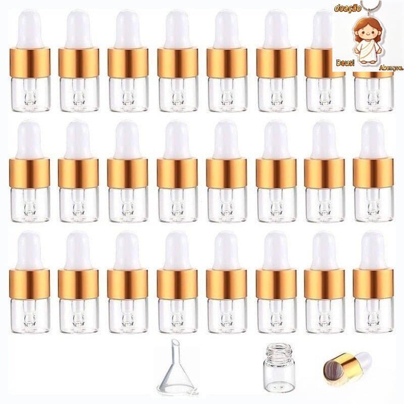 20/30/50 peças de frascos conta-gotas de vidro transparente vazios de 2ml, 3ml, 5ml com tampas douradas