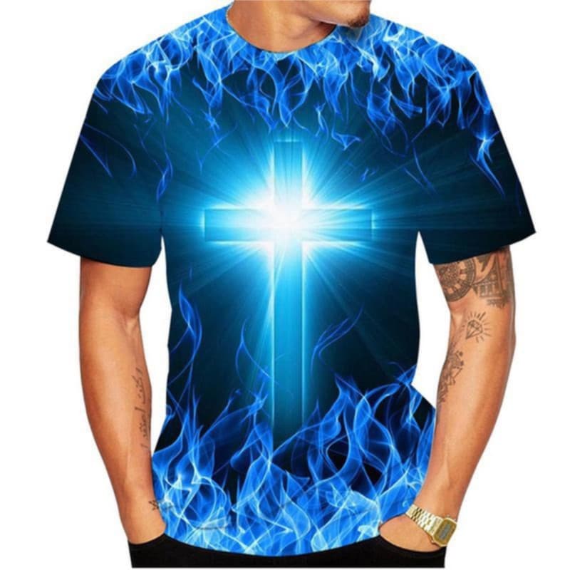 Chama De Verão Jesus Cross Camiseta Moda 3D Impressa De Pescoço Redondo