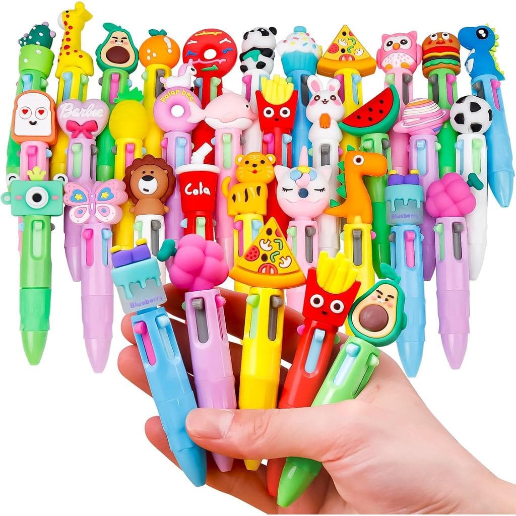 LUYI 30 Canetas Mini Multicoloridas em um Conjunto 4 em 1, Canetas Divertidas com Animais Fofos para Crianças, Canetas R