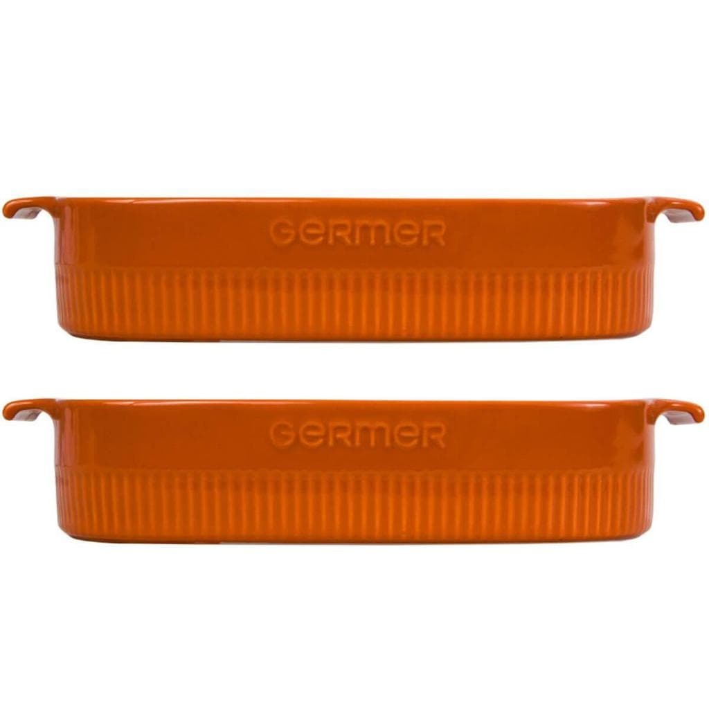 Kit 2 Travessas Médias Retangulares 30x21cm Porcelana Laranj
