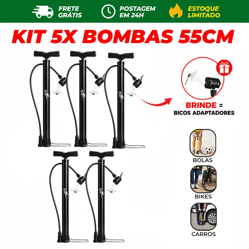 5x Bomba de Ar Manual 55cm FBG Para Pneu Bike Moto Bola Envio em 24h
