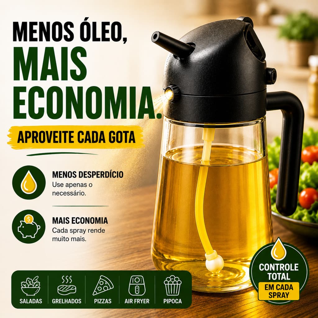 Kit 2 Spray Borrifador de Azeite 2 em 1 Dosador de Óleo Vinagre Galheteiro Vidro 470ml Cozinha.