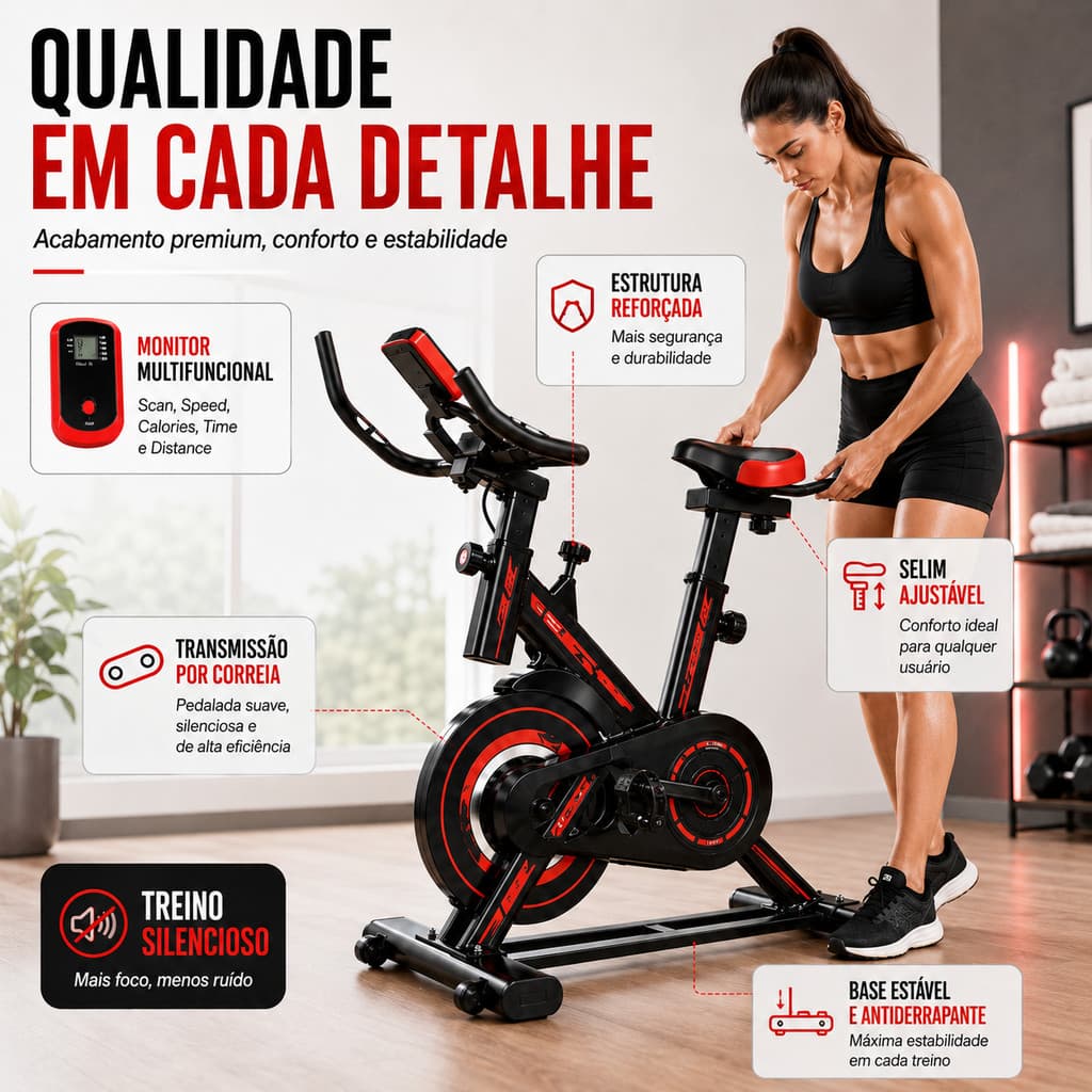 Bicicleta Ergométrica Spinning Bike Profissional 18kg para Academia Treino Cardio Fitness Residencial