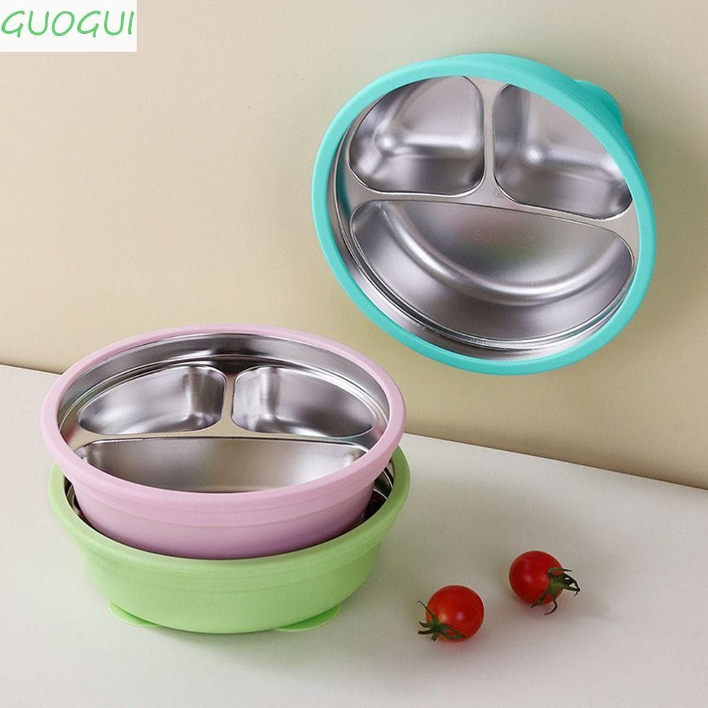 GUOGUI Prato De Jantar Com Ventosa Para Bebê , De Silicone De Aço Inoxidável 304 , 3 Grades , Pratos Infantis , Anti-Que