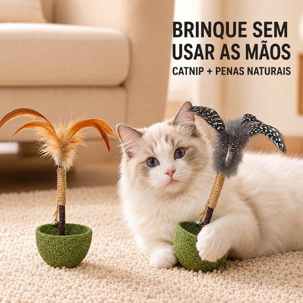 Brinquedo Gato Joao Bobo Penas Catnip Interativo Balanco Gasta Energia