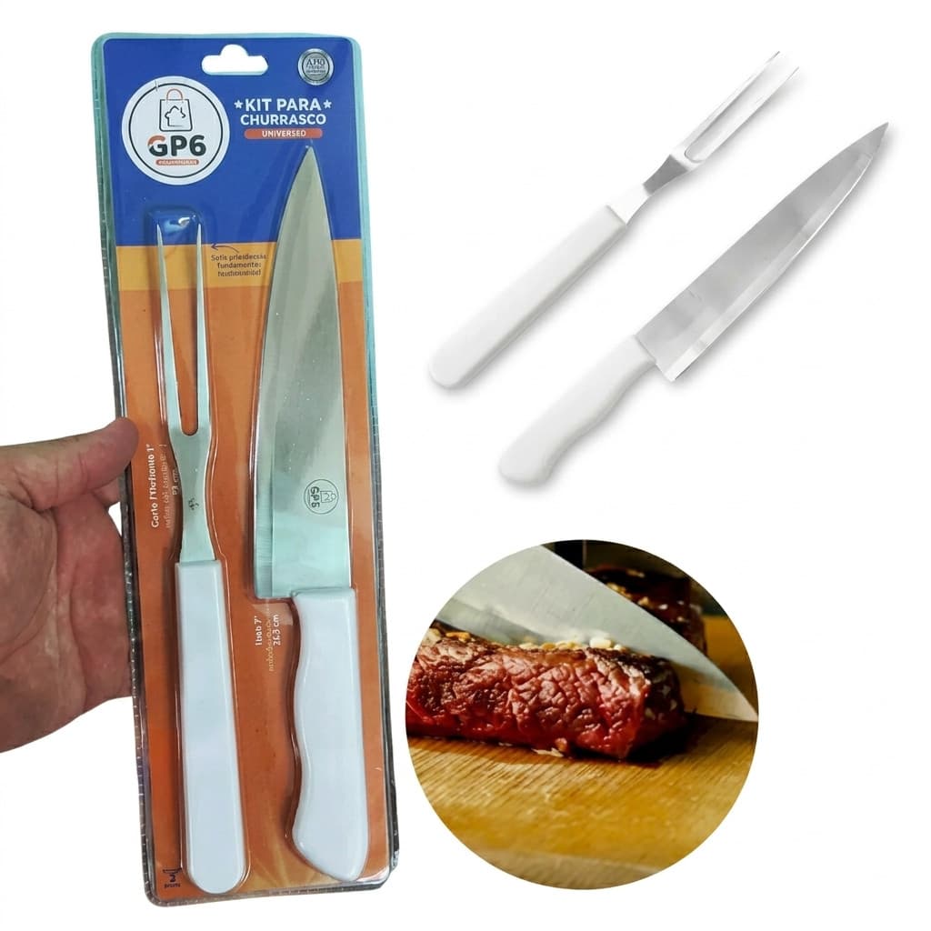 Kit Churrasco Faca 5'' 29,5cm E Garfo Trinchante 7'' 26cm
