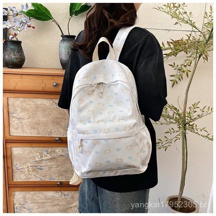 Mochila fofa com laço em estilo japonês para meninas, estudantes do ensino fundamental II, mochila delicada para estudan