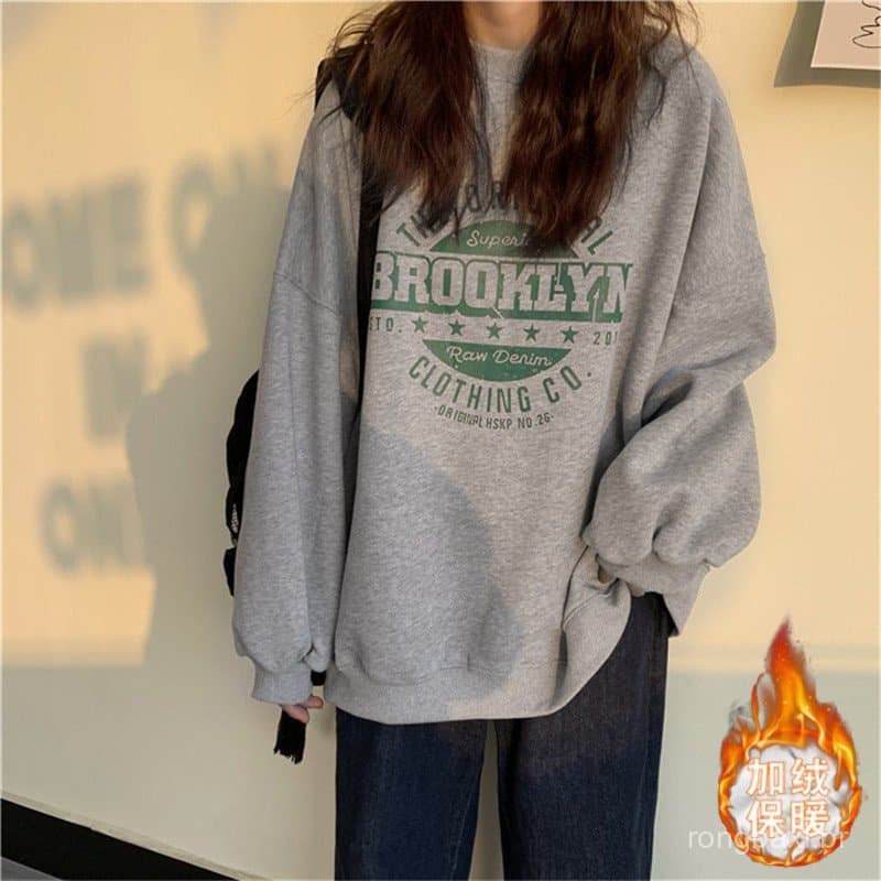 Forro de lã moletom feminino inverno jaqueta sem capuz estilo Harajuku solto estudante topo casal usar camiseta Casual r
