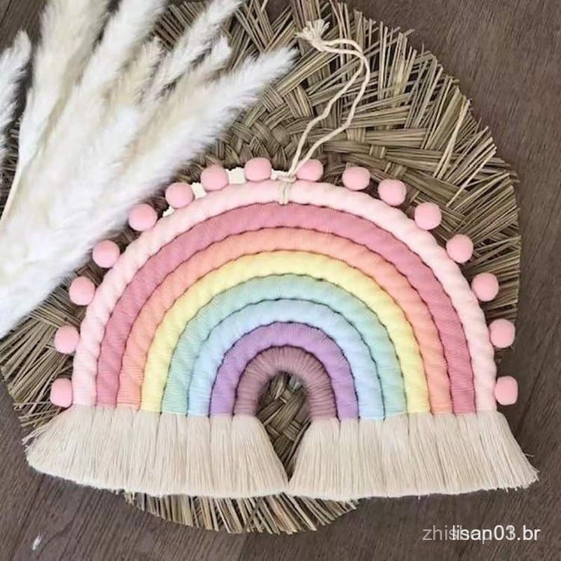 Lua Macrame Arco-Íris Pendurado Parede Tecido Casa Dormitório Festa Chá Bebê