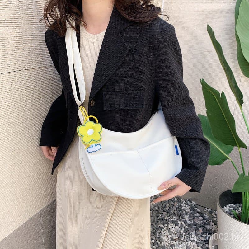 Bolsa de ombro feminina elegante, estilo "dumpling", de grande capacidade, em lona, modelo LJ4pW7.21 CUJJ.