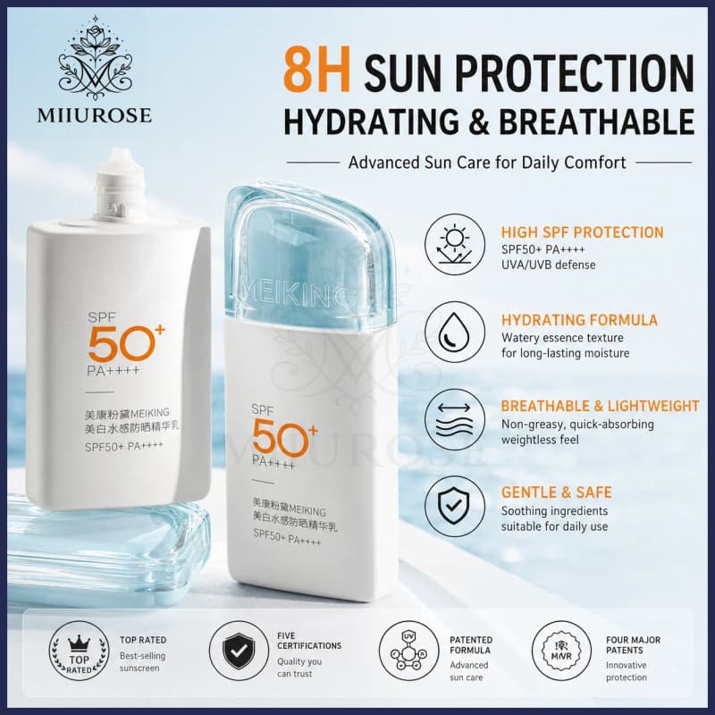 MIIUROSE Meiking Protetor Solar Físico Clareador e Isolante 50ml, adequado para pele sensível e mulheres grávidas, ideal