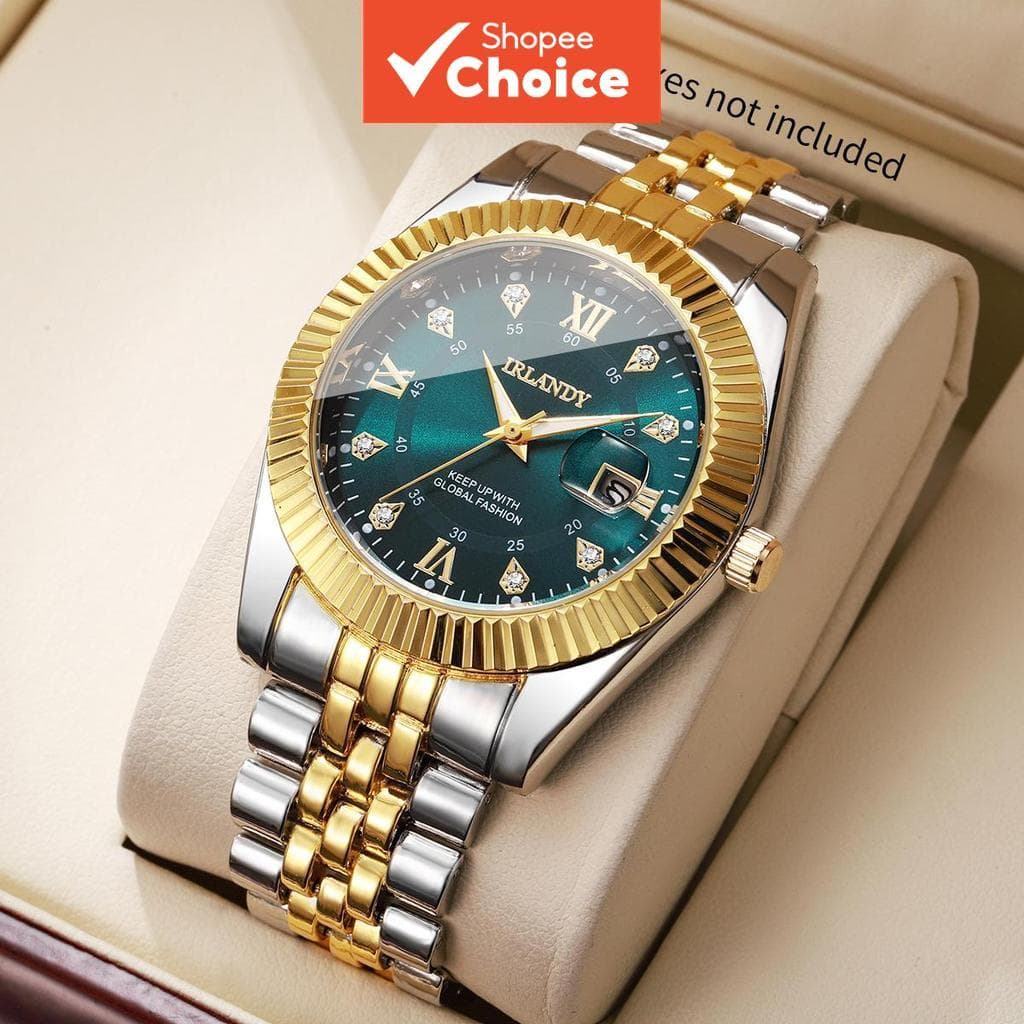 Relógio Masculino Luxuoso Com Calendário De Quartzo E Strass Em Aço Inoxidável Roma Dial Business