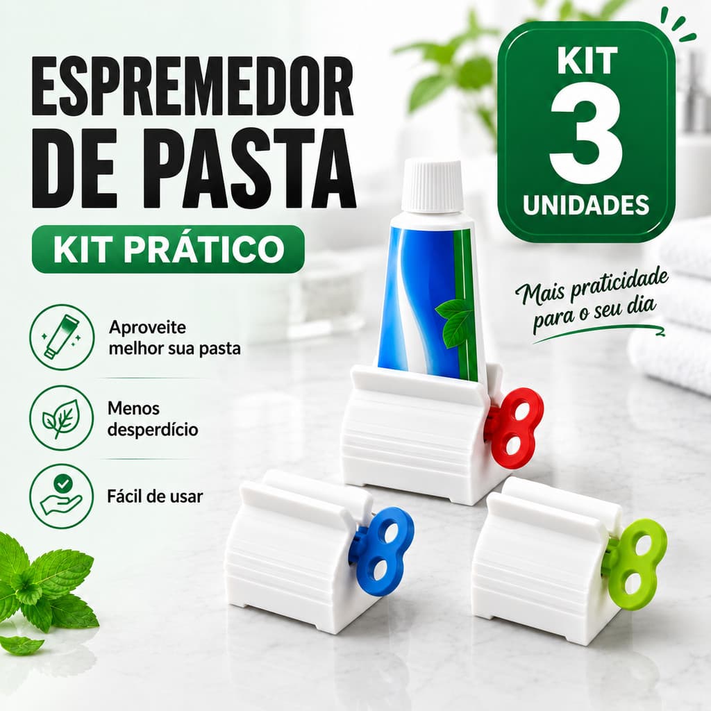 Kit 3 Espremedores de Pasta de Dente Giratório Evita Desperdício, Fácil de Usar e Econômico