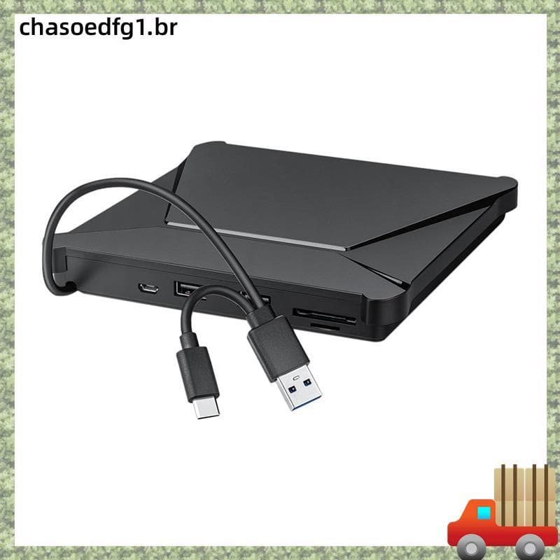 Unidade De DVD Externa , USB 3.0 Tipo C , Gravador De CD Portátil Com Portas Duplas E Slots Para Cartões