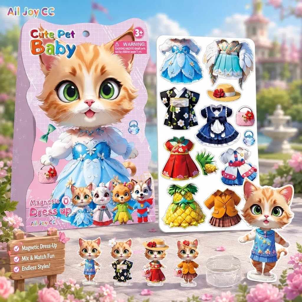Cute Kitty Cat Magnético Dress Up Dolls Animal Pet Pretend Play Set Ímã Forte DIY Art Craft Brinquedo Educacional Crianç