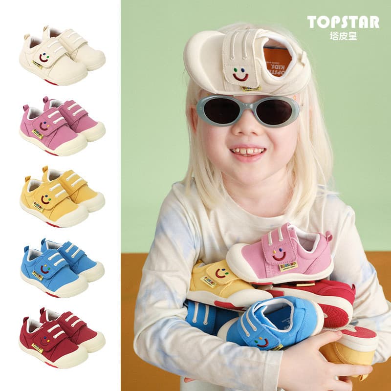TopStar crianças Smiley Face sapatos de lona primavera outono meninos meninas Velcro sola macia sapatos casuais 3 jardim