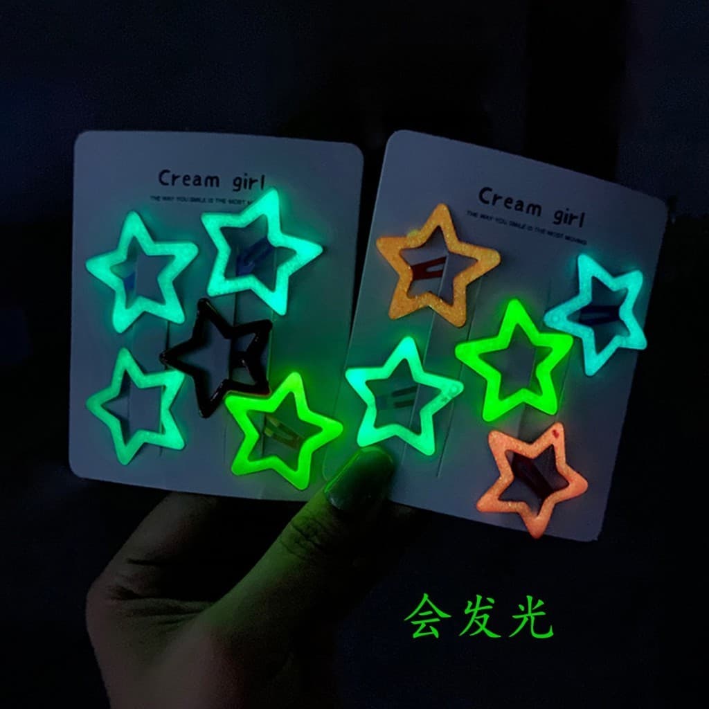 Grampo de cabelo estrela luminosa noturna estrela de cinco pontas bb clipe 10 acessórios de cabelo fluorescentes clipe d