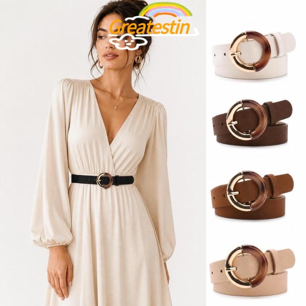 Cinto Fashion GREATESTIN , Cintura Decorativa Casual De Couro PU , Fivela De Anel Redondo Gradiente
