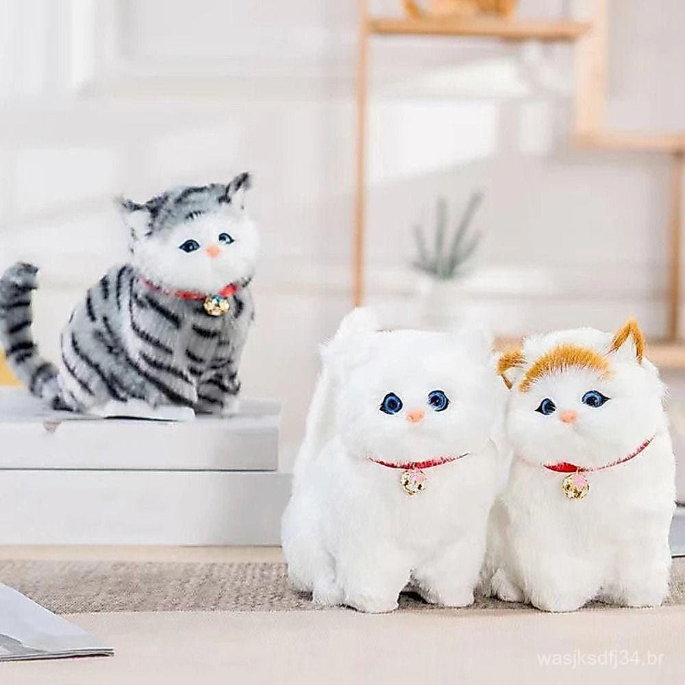 Brinquedo De Pelúcia De Gato De Simulação  , Gatos Criativos Fofos Com Som , Boneca Imitação Macia