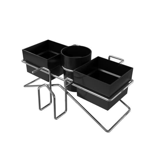 Organizador Cantinho Café Stolf Chá Açúcar - Conjunto Com Porta Guardanapos - Aço Cromado Preto
