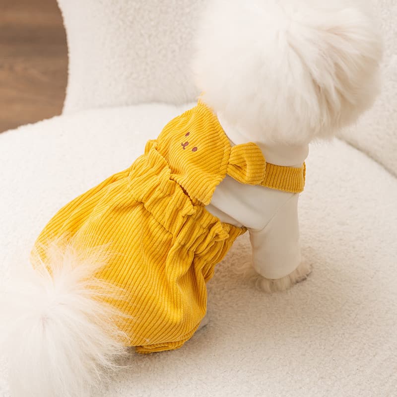 Roupas de quatro patas para cachorro, macacão de veludo com urso, roupas para Bichon, roupas para cães pequenos