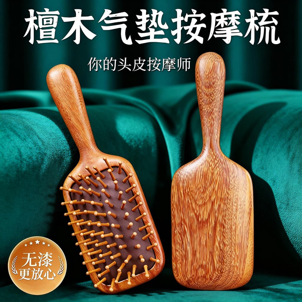 Pente de almofada de sândalo Natural couro cabeludo meridiano massagem pente senhoras cabelo encaracolado grande cabelo