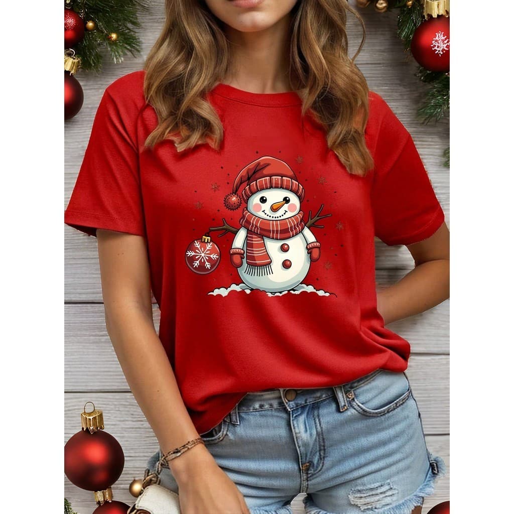 Camiseta Casual Natal 100% Algodão Premium Estampada Boneco de Neve Lançamento Envio Imediato
