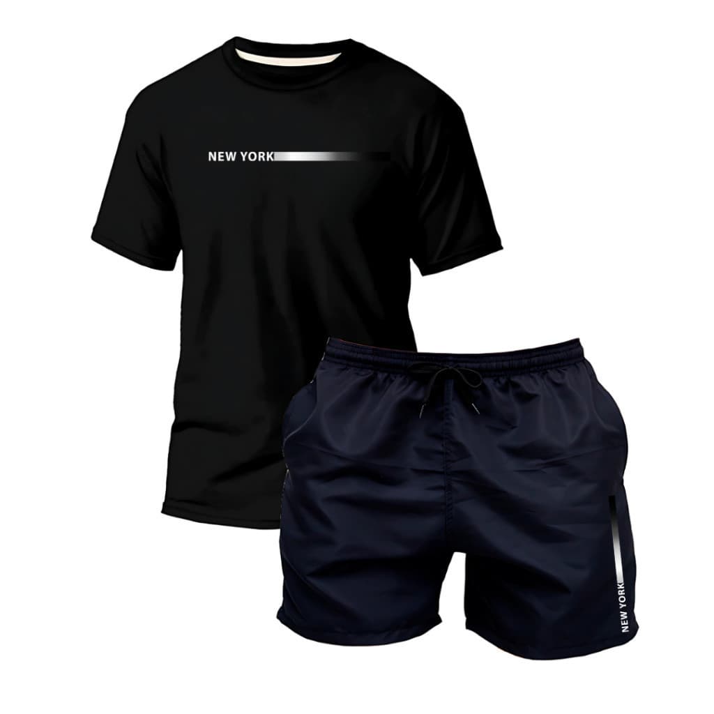 Kit Camiseta + Short Tactel "New York" Unissex Casual 100% Algodão 30.1 Básica Premium Estilo