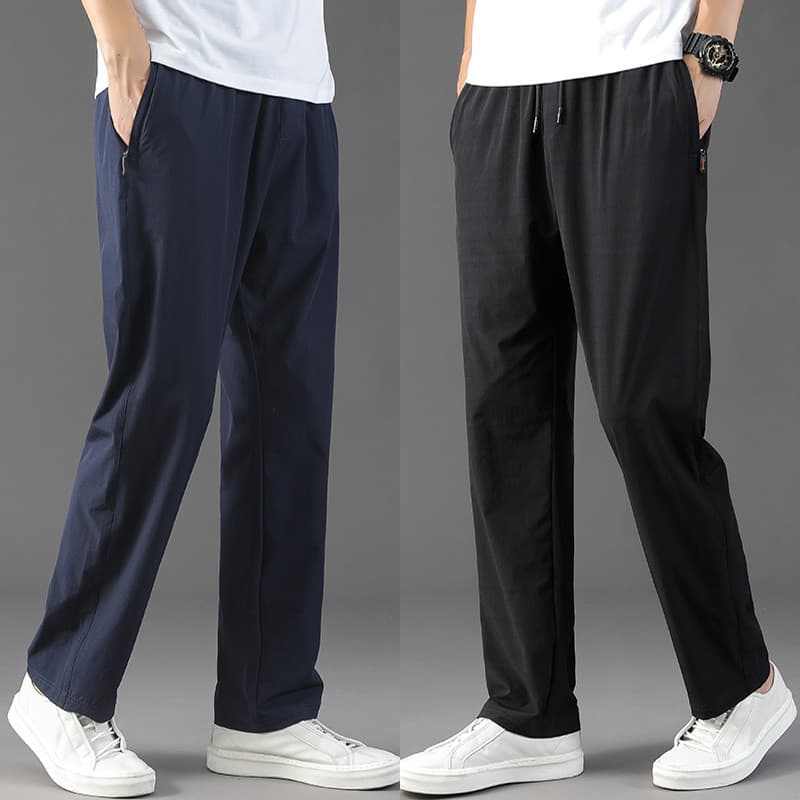 Calças de pai verão fino calças de seda gelo masculino solto calças esportivas retas calças casuais de meia-idade calças