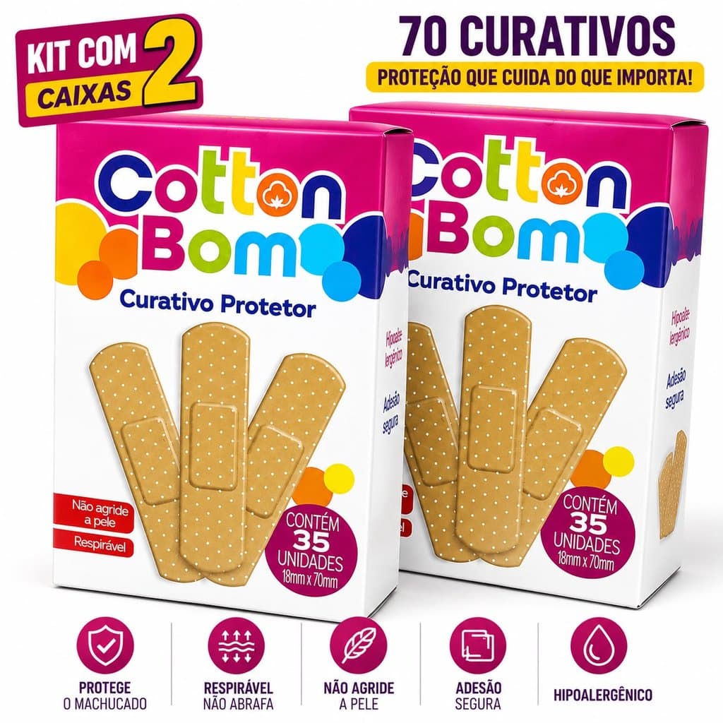 Kit 2 Curativos Adesivos Cotton Bom 35 Un Cada 18x70mm 70 Un