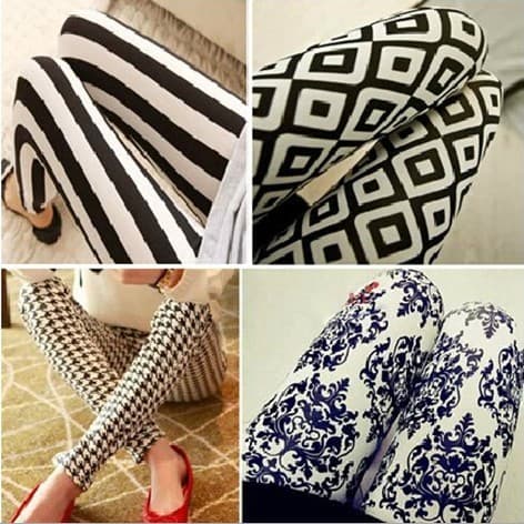 Leite seda Houndstooth Leggings azul branco porcelana impressa calças magras preto branco listras verticais calças de ap