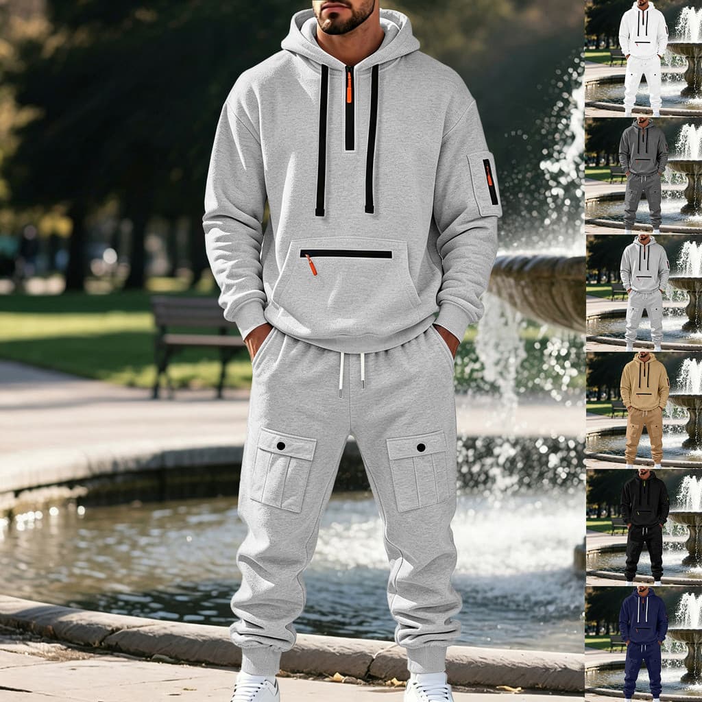 [Estilo mais vendido] Forro de lã masculino conjunto Casual esportivo com vários bolsos calças Cargo dois [envio rápido]