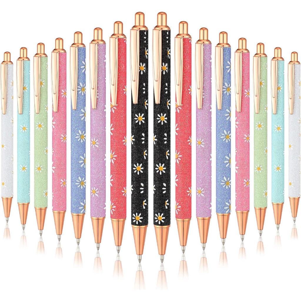 Conjunto de 16 canetas esferográficas brilhantes, adequadas para mulheres elegantes, canetas retráteis metálicas brilhan
