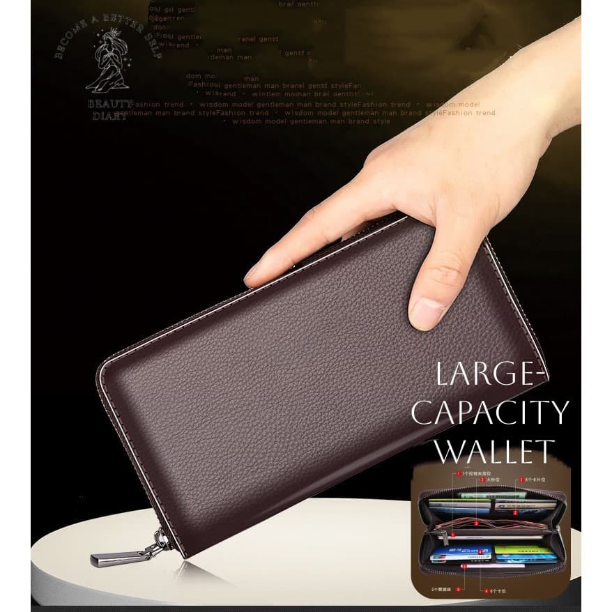 Carteira Masculina De Couro PU Com Zíper Longo , Grande Capacidade , Slots Para Vários Cartões , Bolsa De Mão Uso Diário