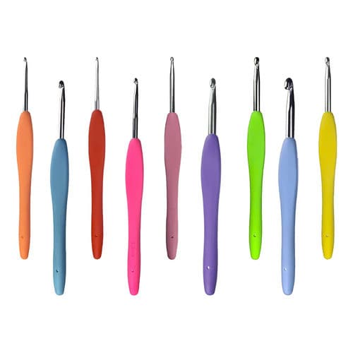 Agulha Crochê Soft Alumínio Cabo Emborrachado Kit C/9 Bordar Coloridas
