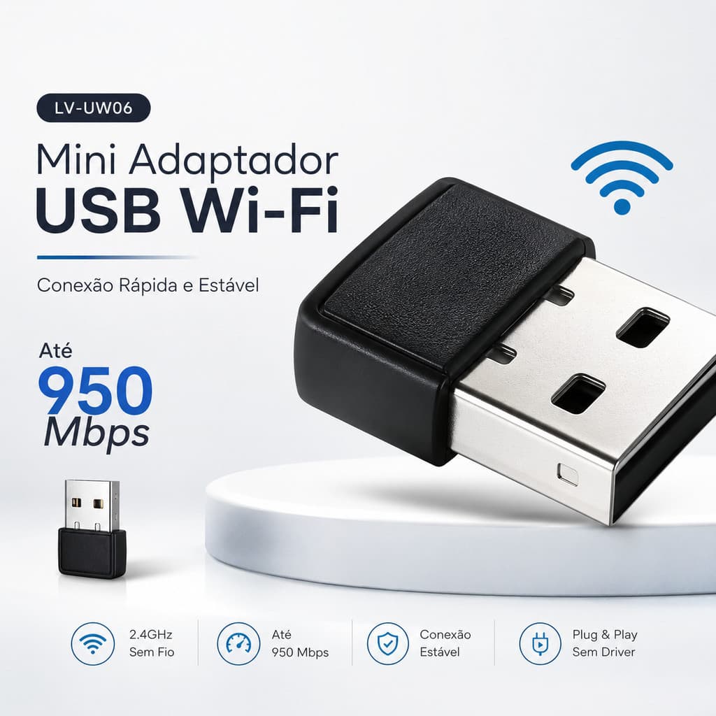 Adaptador WiFi USB 2.4GHz Antena Receptor Wireless para PC Notebook Windows Linux MacOS - Envio Rápido