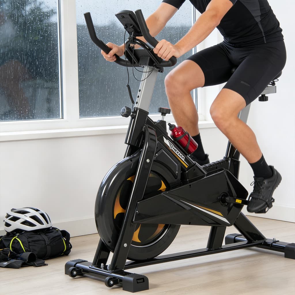 Bicicleta Spinning Profissional 20KG Silenciosa Dual Belt Bike Fitness Academia Até 150KG